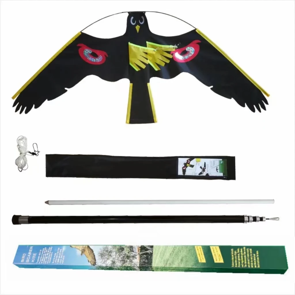 Custom Agriculture Bird Away Protect Animal Bird Repeller Flying Eagle Hawk Bird Scare Kite With Telescopic Pole