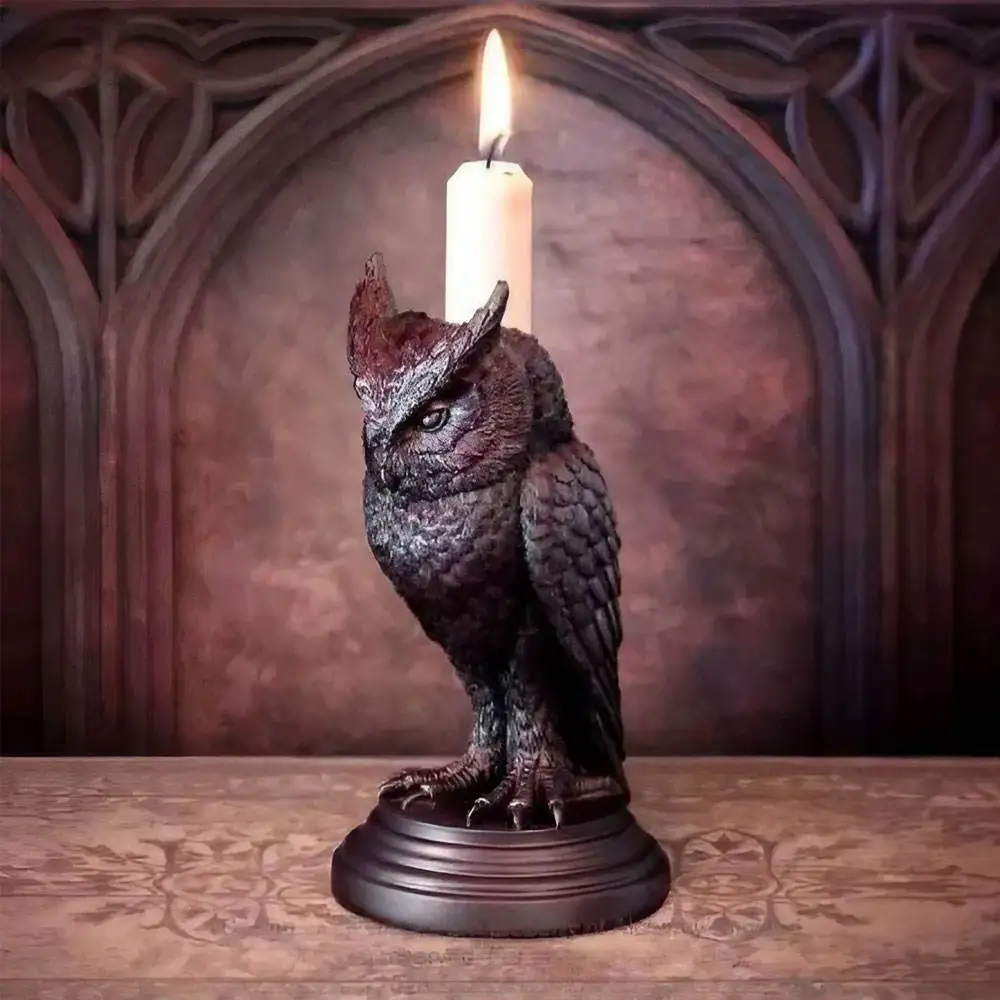 New Halloween Products in Animal Resin Home Furnishing Black Owl Resin Candlestick Resin Black Raven Tealight Candle Holder