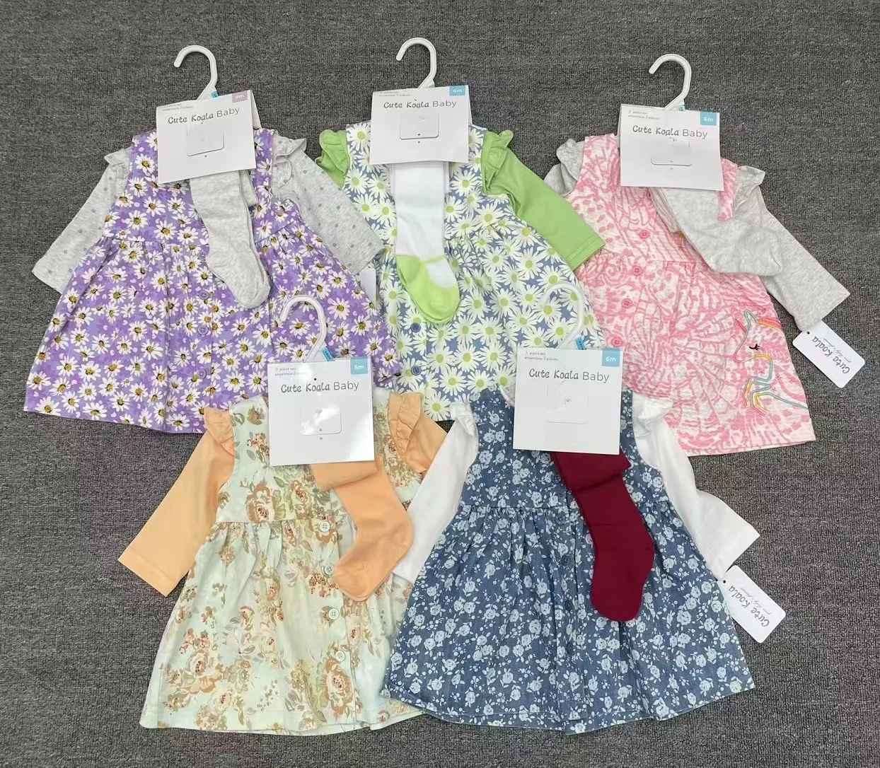 Hot Selling Autumn Newborn Baby Girls 6-24m Cotton Long Sleeves Clothes+Dress Infant Leggings Socks Babies Clothing 3pcs Suit