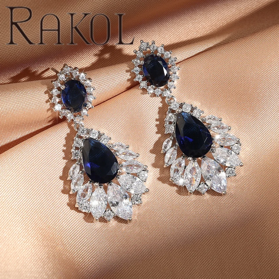 RAKOL EP363  Elegant Chandelier Cubic Zirconia Earrings Gorgeous Crystal Stones Dangle Luxury Bridal Earrings for women Jewelry
