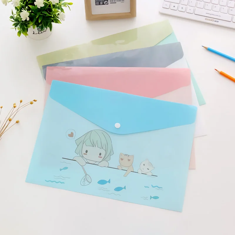 Clear color A4 File Folder Plastic Button PVC Document Organizer For Office Supplies