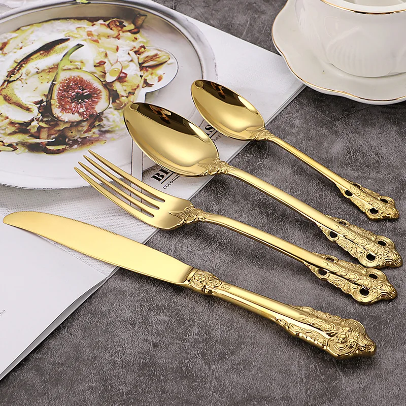 Factory Price Stainless Steel Luxury Kitchen Fork Spoon Knife Set Vintage Cutlery