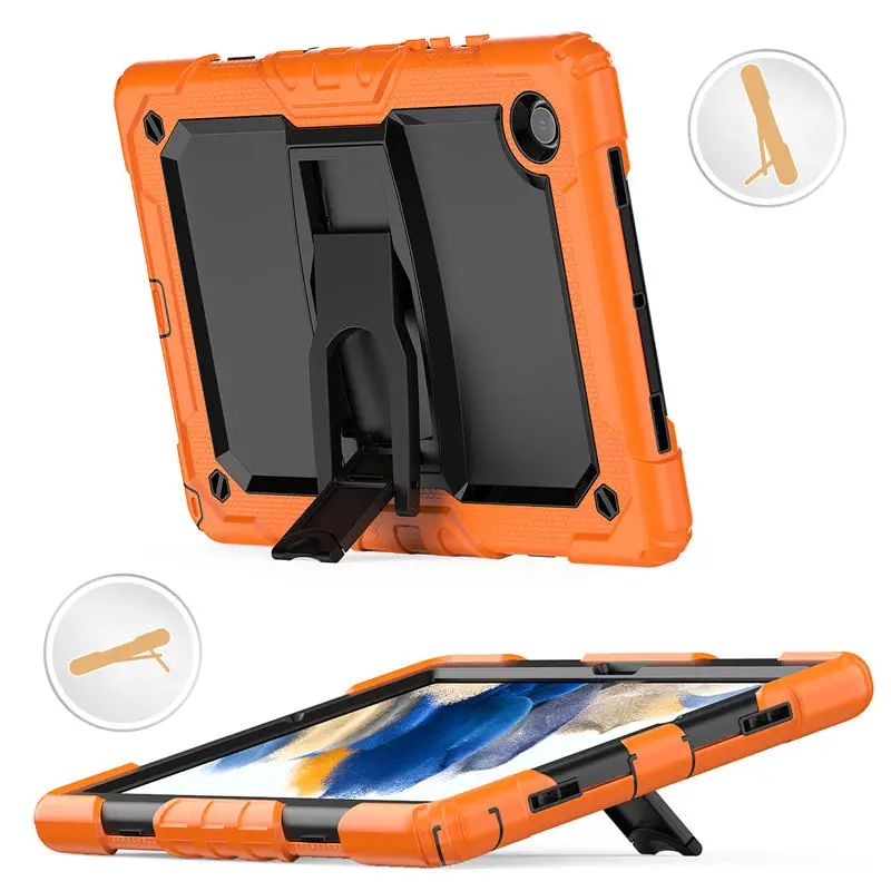 For Samsung Galaxy Tab A 8 Thick Silicone Shoulder Strap Rotate Handle Rugged Tablet Case