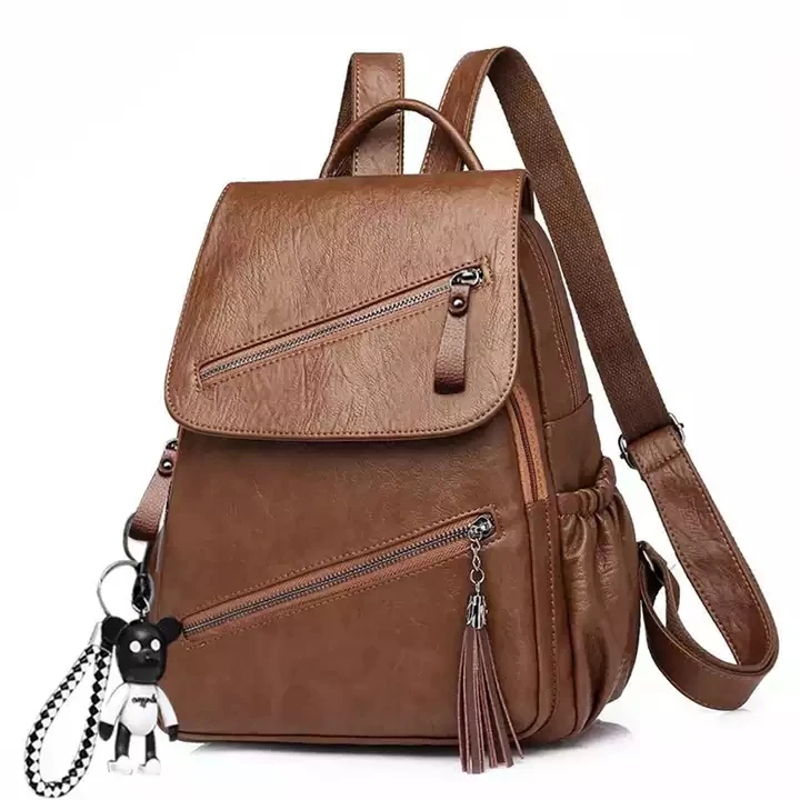 RU Tassel Pu Leather Multi-zip Clamshell Women Backpacks High Quality Soft School Bags High Capacity Designer Travel Bags