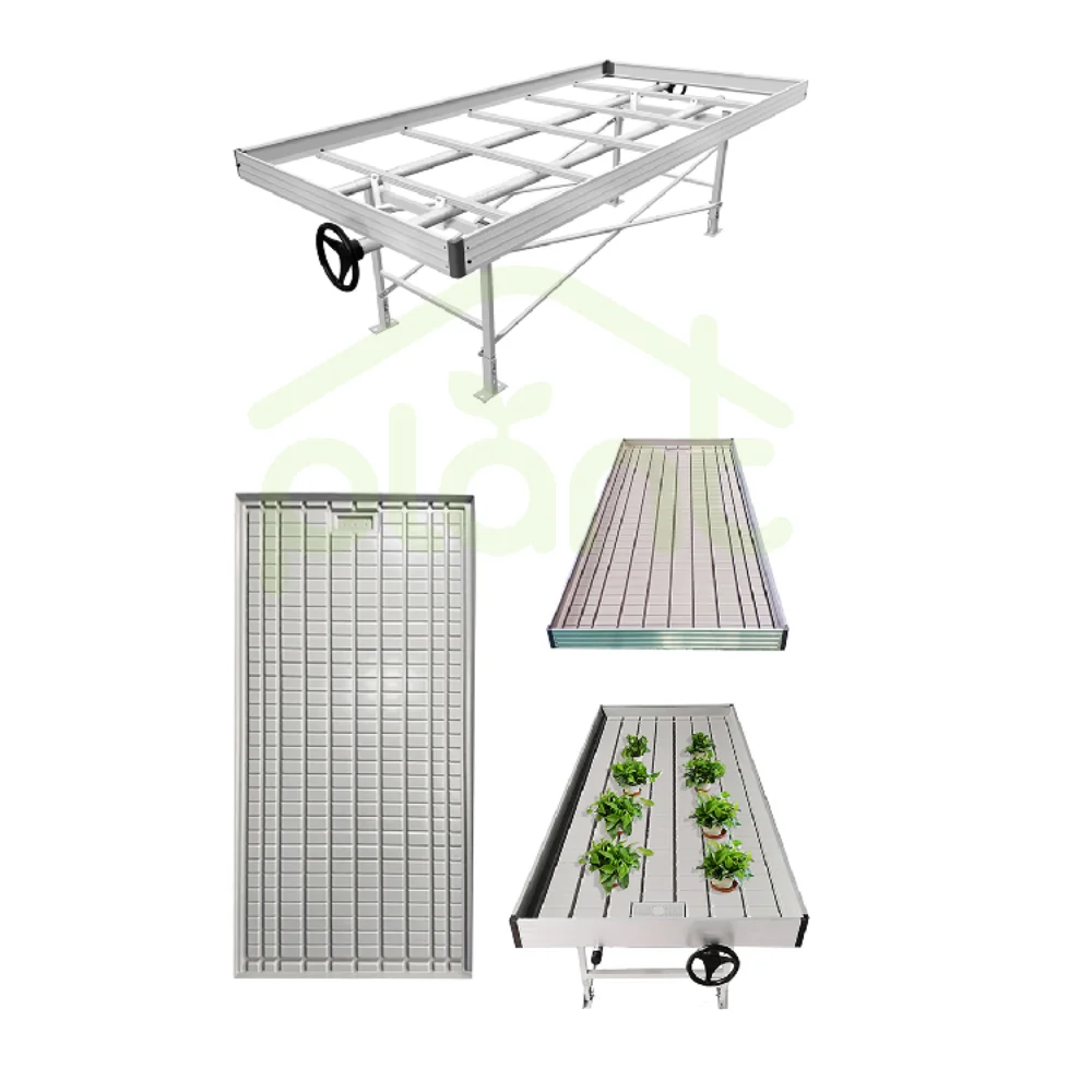 Greenhouse bench on wheels hydroponic flood tray 4x8 growing benches mobile benches Growing Tables for Commercial plants