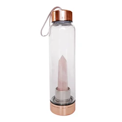 Private Label Rose Gold Healing Natural Gemstone Quartz Infused Elixir Glass Crystal Water Bottles