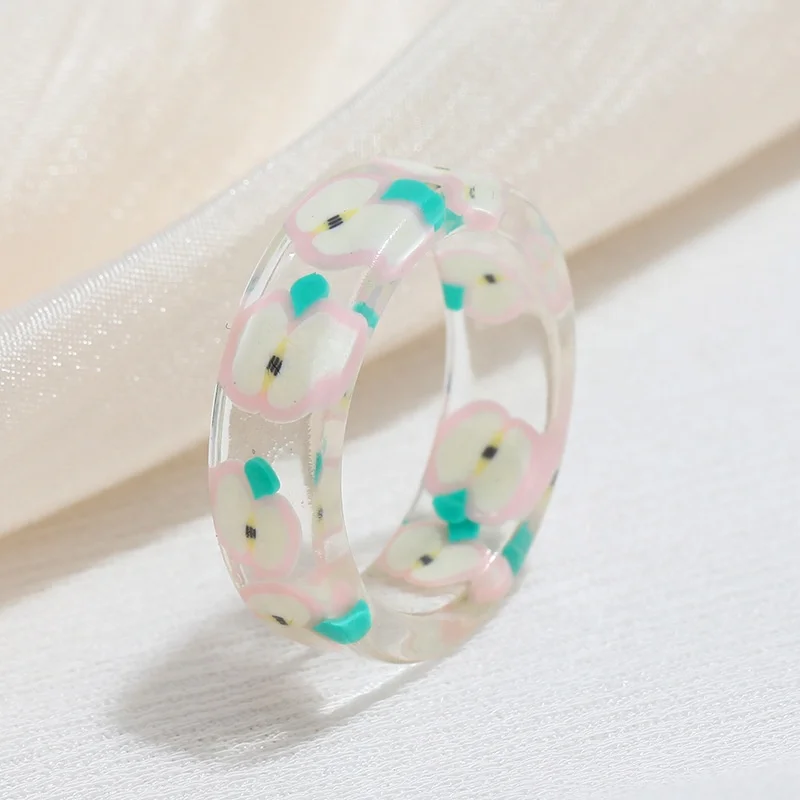 Amazon Hot Sale Korean Style Cheap Price Simple Rings Fashion Summer Cute Girl Acrylic Resin Fruit Ring