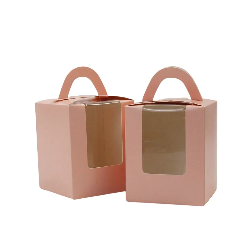 Pink Takeaway Dessert Paper Box Packaging Biodegradable Portable Cake Gift Box Pineapple Cake Packaging Box With Handle Window
