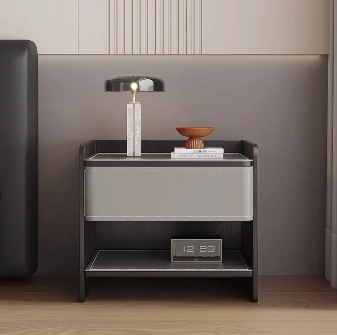 Saddle leather bedside table modern simple light luxury high-end bedside table home bedroom hotel storage cabinet side table