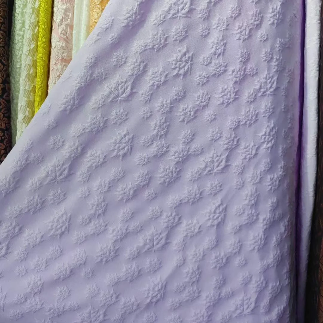 100%polyester Maple Leaf Pattern Design Embossed Jacquard Fabrics By The Yard