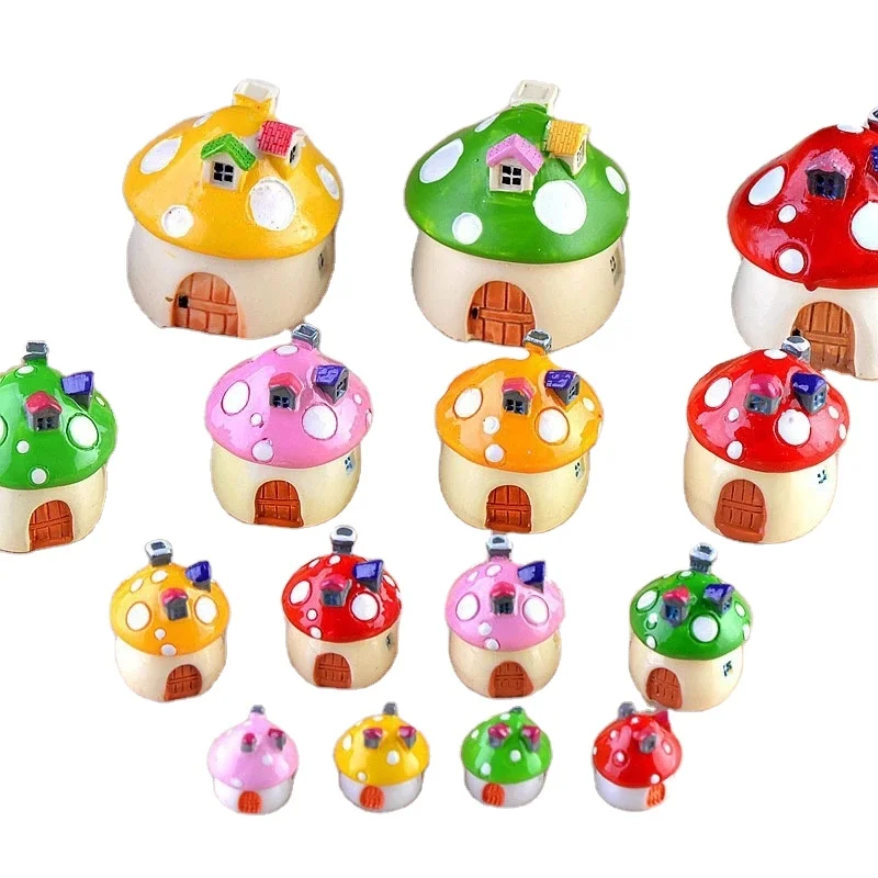 4PCS Resin Mini Mushroom House Miniature Garden Accessories Colorful Micro Landscape Fairy Garden Miniatures Decorations Craft