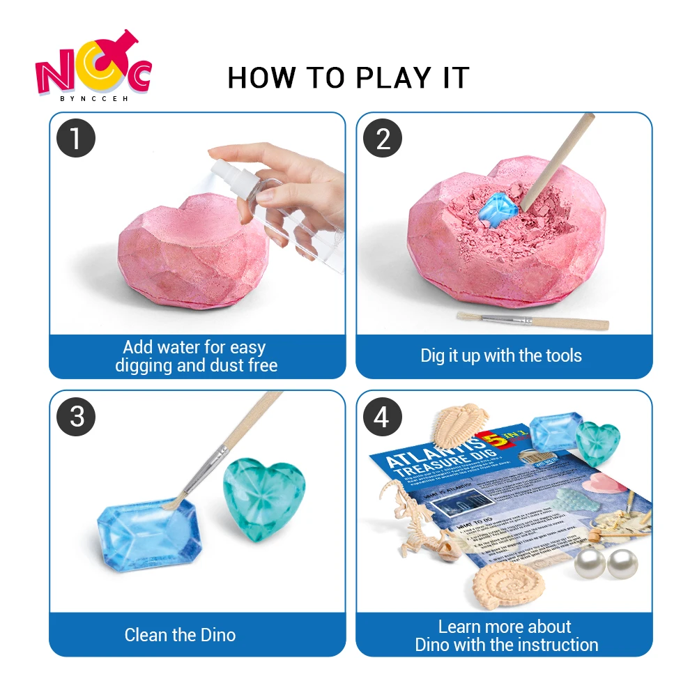 best selling toys 5 in 1 dig kit gem digging toy pearl skeleton fossil diy game set kids educational toys gift free sample