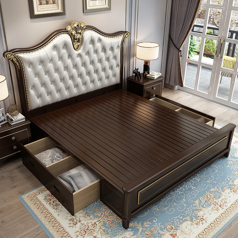 Customized European-style leather princess bed master bedroom 2 meters 2.2 French luxury wedding beds luxury villa double beds