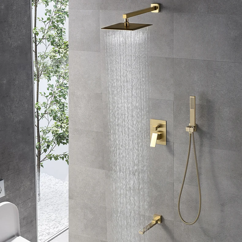 Wholesale Bath Luxury Gold Exquisite European Style Three Functions Waterfall Rainfall Bathroom Taps Mixer Shower Faucet