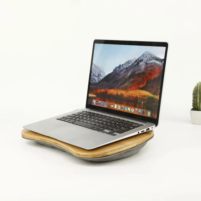 Wholesale Bamboo Computer Writing Desk Portable Tabletop Laptop Stand Wooden Lap Tray Bed Sofa Desk With Soft Pillow Cushion