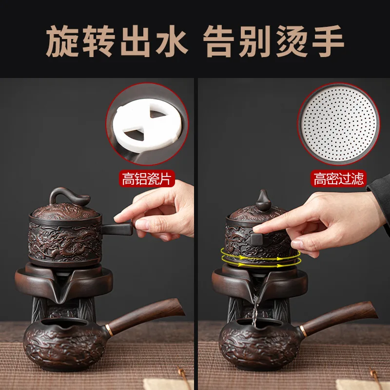 Qingxi Purple Pottery Retro Lazy Tea Brewing Automatic Tea Set Household Anti-scald Ceramics Kung Fu Tea Set