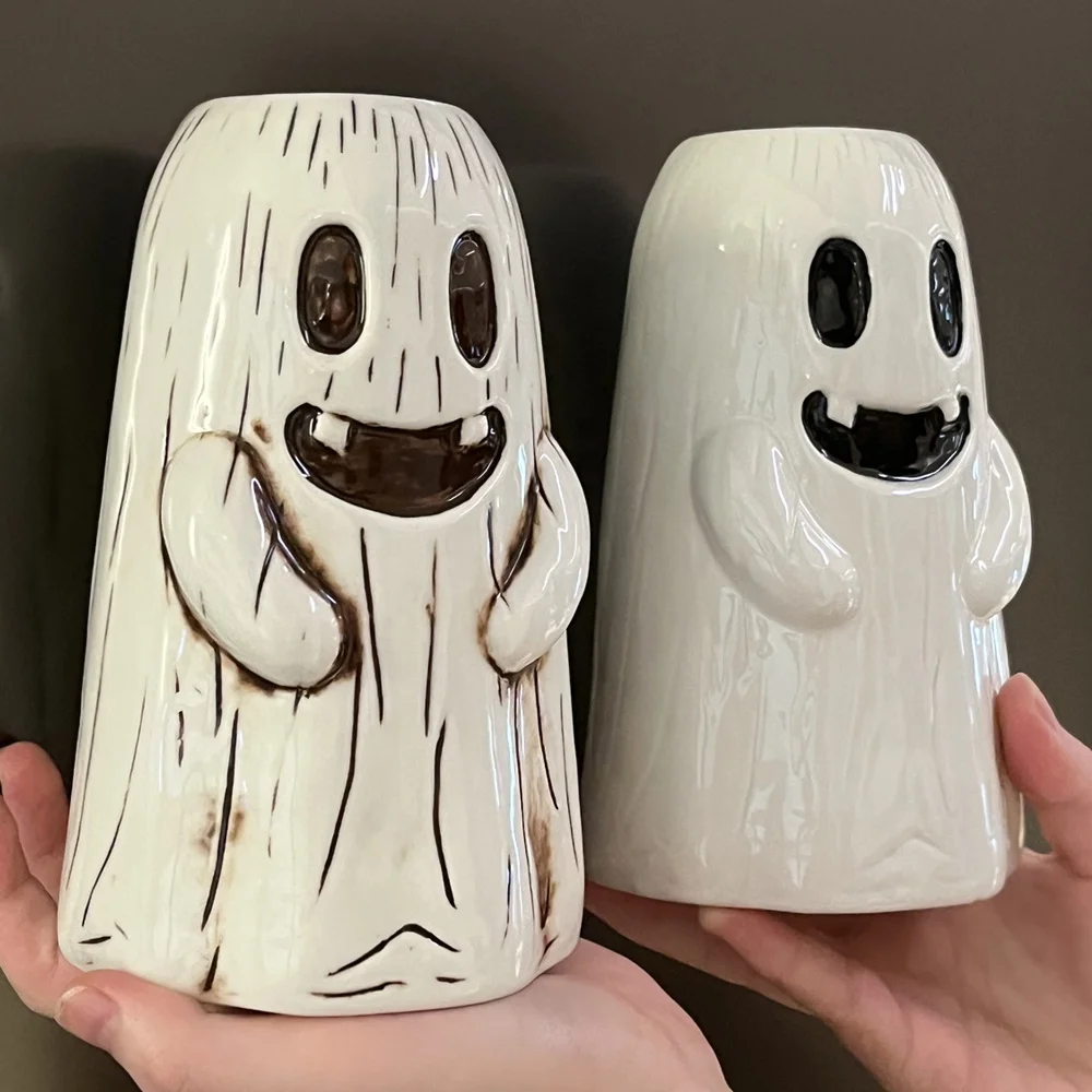 Custom wholesale barware Halloween holiday present gift porcelain 3d glass tiki mugs cocktail cup cute ceramic ghost tiki mug