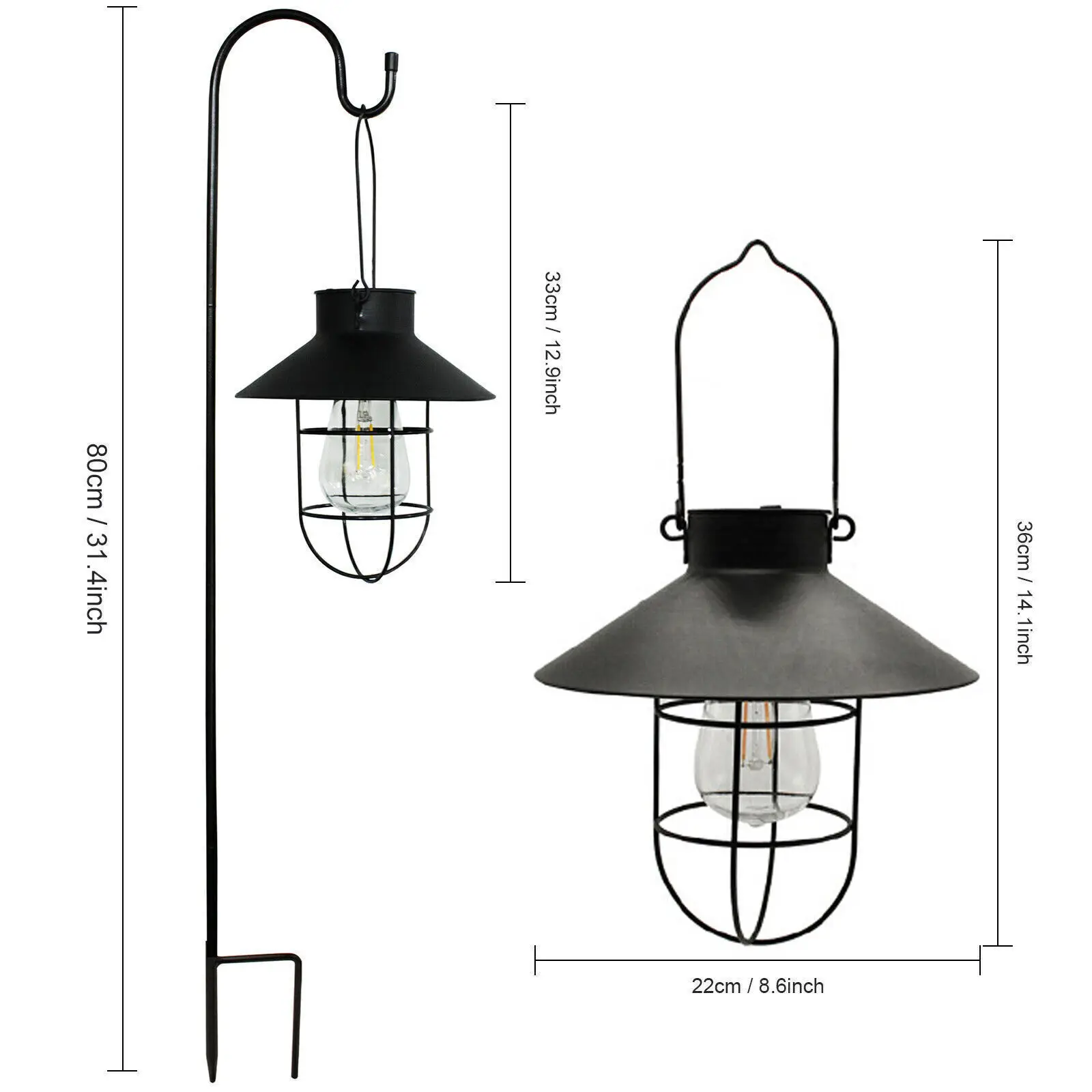LED Solar Hanging Lights Lanterns Shepherds Hook Metal Pole with Shepherd Hook Outdoor Solar garden light