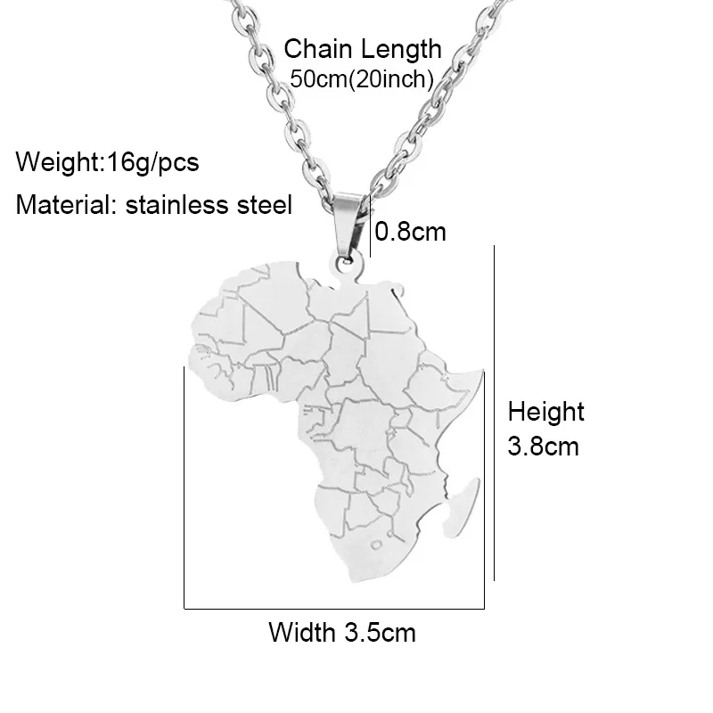 Hip Hop 18K Gold Plated Stainless Steel Jewelry Africa Countries Map Engrave Flag Pendant Choker Necklaces Women Men