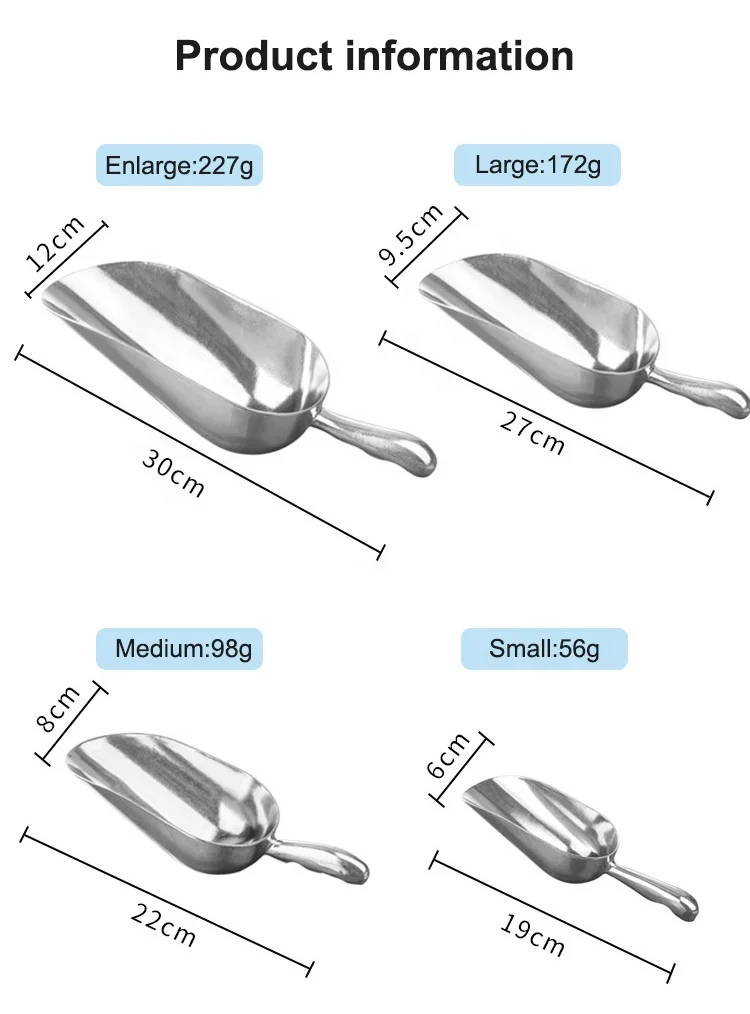 Bar Ice Bucket Flour Utility Scoop Metal Food Scoop Stainless Steel Ice Scoop for Kitchen Bar Party Wedding