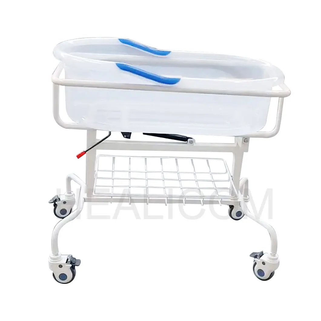 Professional Hospital Use Hospital Furniture Epoxy Coated Infant Bed with 40mm Mattress