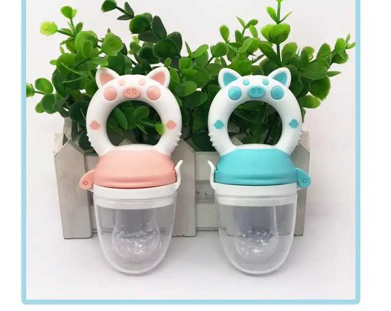 KCT New Design Hot Sale Silicone Handle Fresh Food Piggy Baby Feeder Teething Toys Fruit Pacifier For New Born