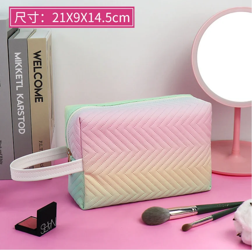 The New 2022 Women Cosmetic Bag Pink Blue Black Purple Cross Grain Pu Semicircle Clutch Storage Wash Bag Custom Logo Shape Miss