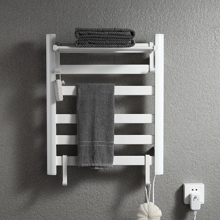 KAIIY Aluminium Wall Mounted Modern Style Electric Rack Hook Hanger Holder Towel Bar Bathroom Heated Towel Rack