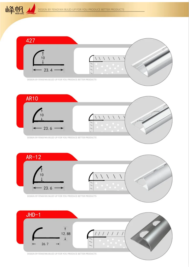 Fengfan Wholesale Round Shape Metal Trim Custom Straight Edge 10mm Aluminium Tile Trim Decorative Tile Accessories