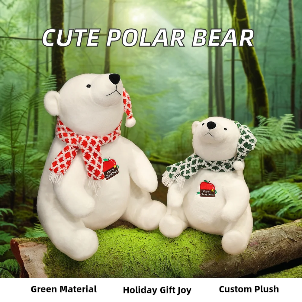 New Cute White Polar Bear Stuffed Toy Soft Cotton Plushie Christmas Ornament Decoration Azo-Free Gift for Children