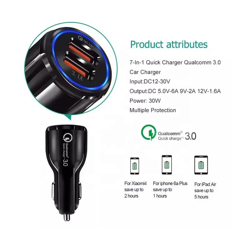 Vnew Hot sell 3.1A fast charging QC3.0 2 Port car Charger Mobile Phone Charger dual port usb car charger