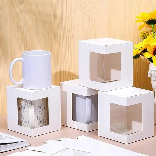 Custom Gift Packaging Box Blank Coffee Mugs White Cups Gift Wrapping Gift Boxes for Sublimation Mugs Transparent