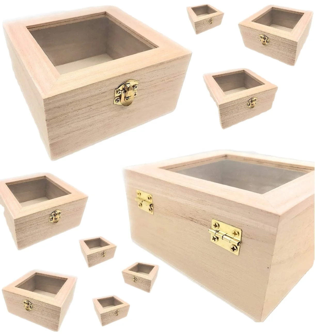 Unpainted Wooden Jewelry Box DIY Storage Chest Treasure Case