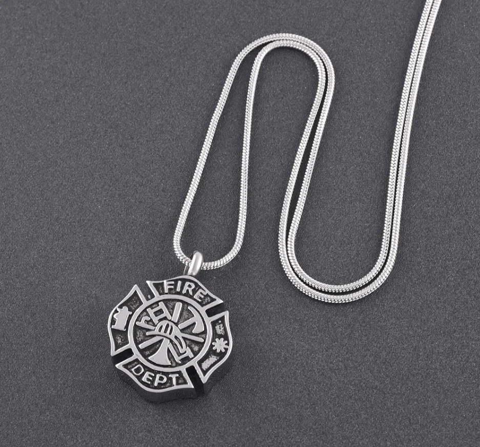 wholesale Badges Firefighter Keepsake Pendant MEN Necklace Cremation Funeral Stainless Steel Urn Jewelry to hold loved one ashes
