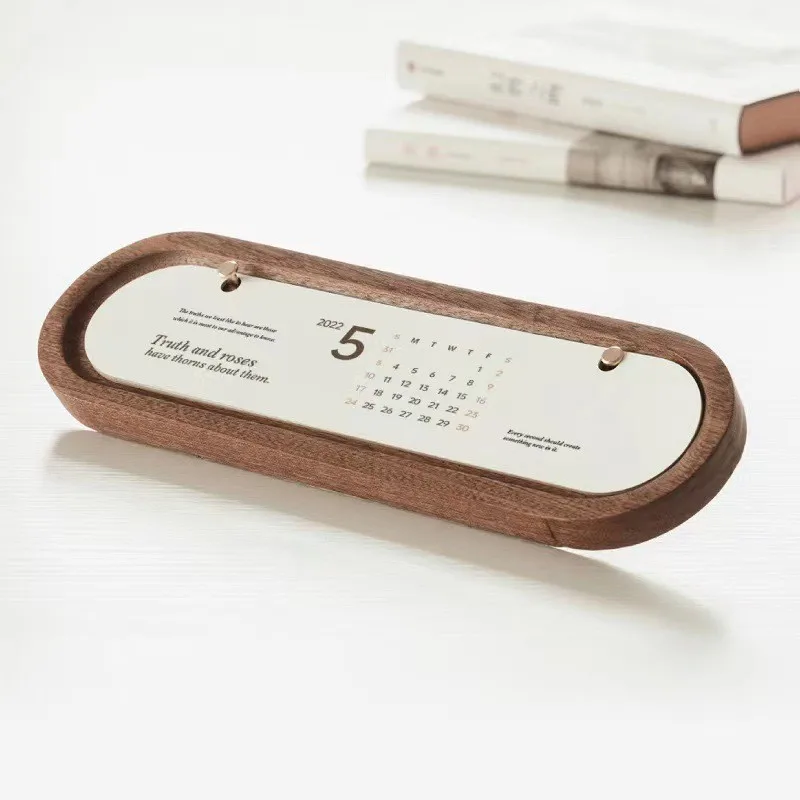 PUSELIFE 2024 new desk calendar business gift wooden tabletop decoration Simple calendar spot desk wooden calendar holder
