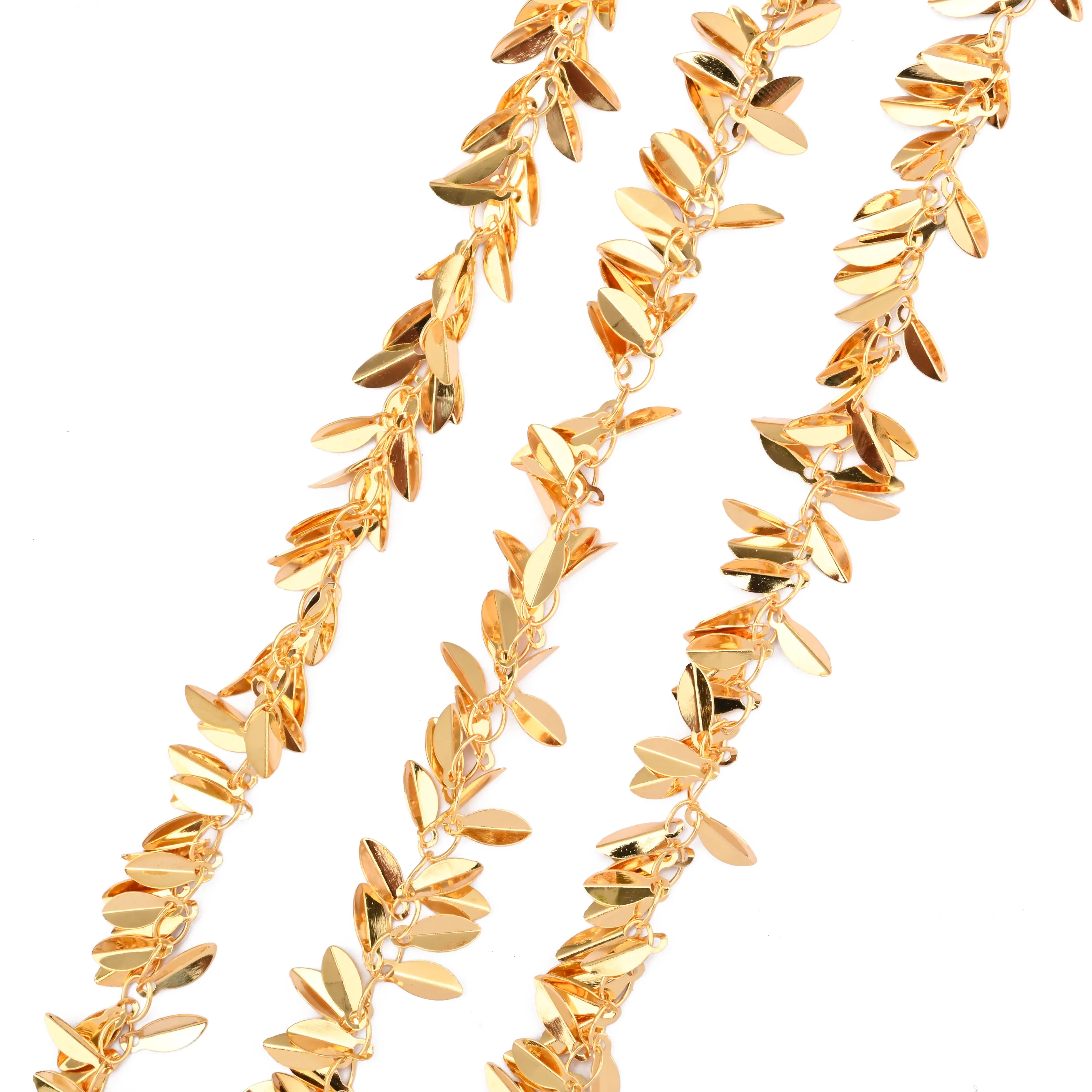 Gold plated brass folding leaf tassel chain for necklace making and earring tassel drops