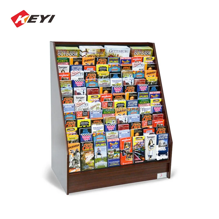 Wooden Floor mounted display stand 12 Tiers Wood Magazine Greeting Card Display Stand Rack