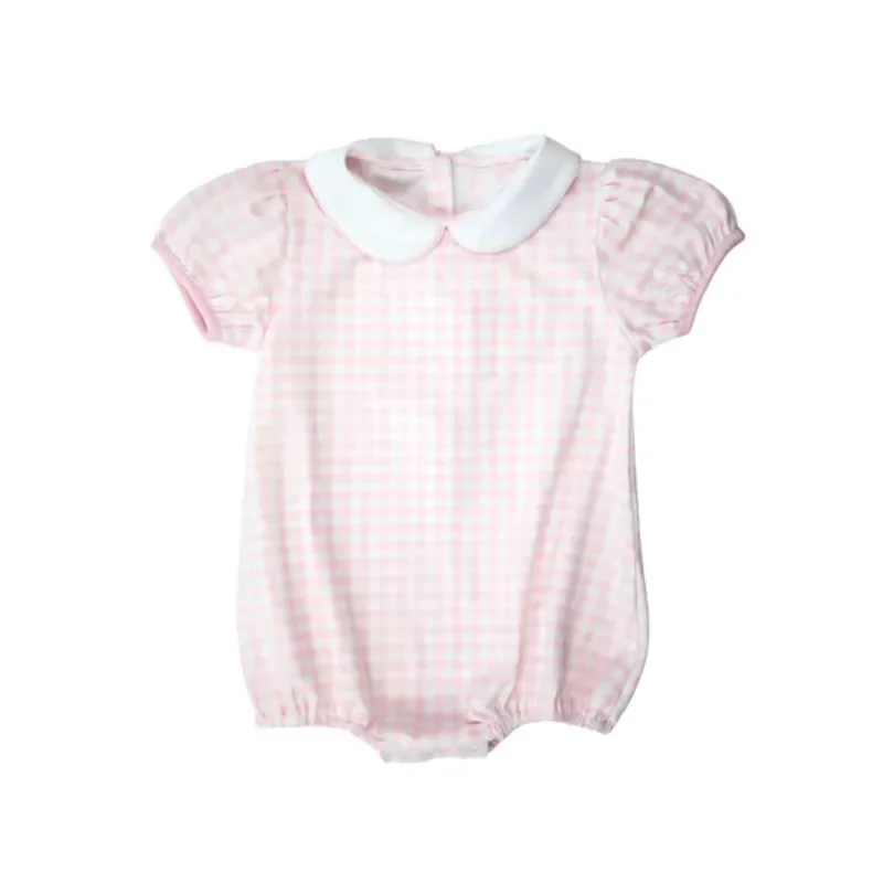 Personalized Unisex Baby Bubble Romper Monogram Baby Knit Pink Gingham Bubble Romper