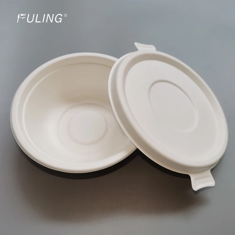 FULING 350ml 500ml big rim compostable disposable bowl eco sugarcane biodegradable soup bowls with lids paper bowls disposable