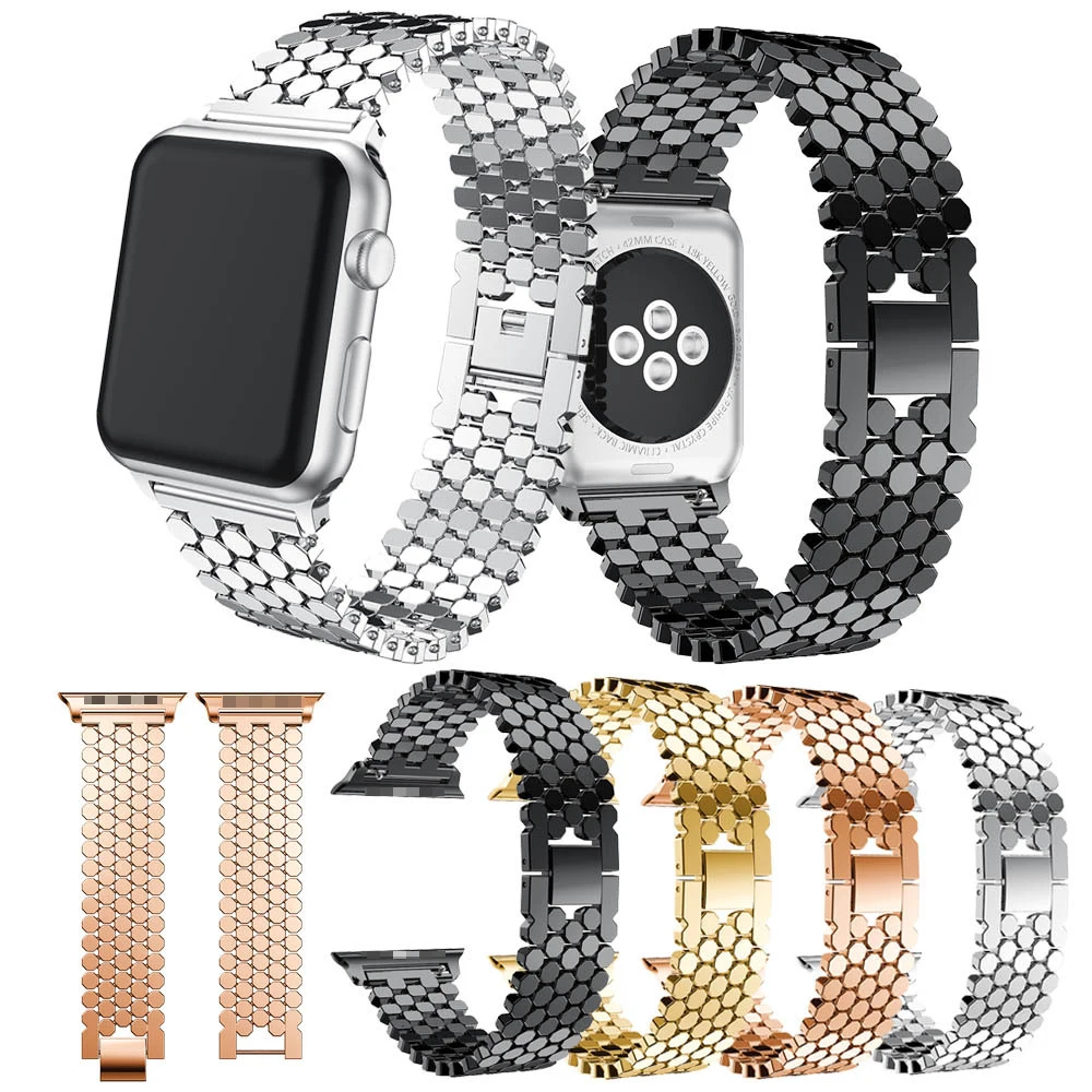 Alloy Honeycomb Bracelet Fish Scale Band Watch Metal Belt Men Luxury Cinturino Bracelet For Iwatch Series se serie 7 6 5 4 3 2 1