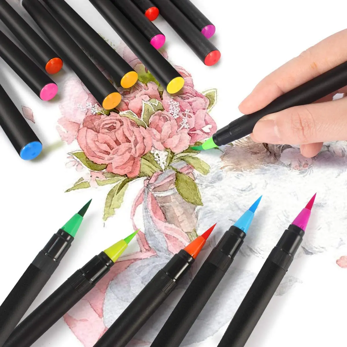 Promotional 20/24/48 Colors Water-based Real Brush Pen Set Color Art Watercolor Brush Pen