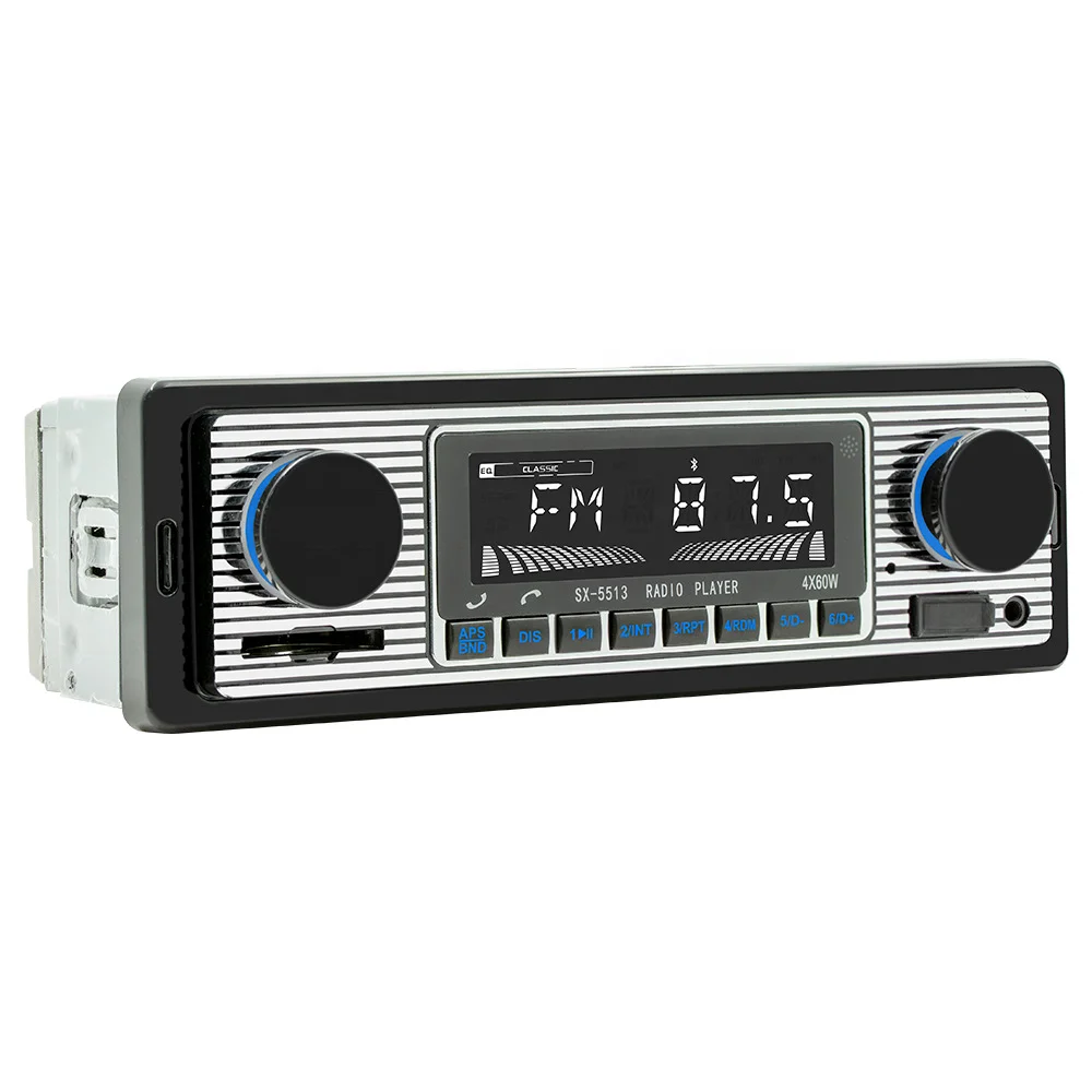 Model SX-5513 Bluetooth Car Radio MP3 Player Car Audio Receiver Speaker Vintage USB TF AUX Classic Dual Knob FM Tuner Stereo 12V