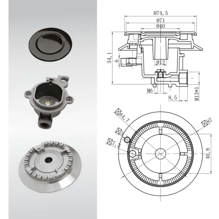Aluminum cast gas stove burner parts