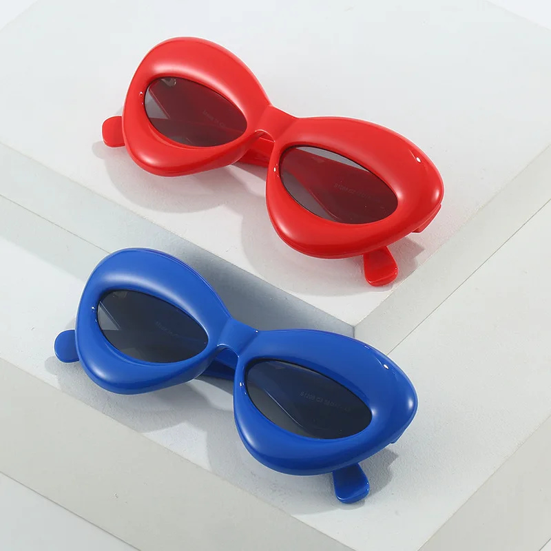 Gafas De Sol Hip Hop Luxury Brand Inflated Oval Sunglasses Women 2024 Lip-Shaped Sun Glasses Thick Frame Inflated Sunglasses