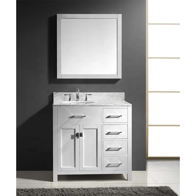 Popular American style drawer base cabinet type 34 inch wide white shaker bathroom vanity