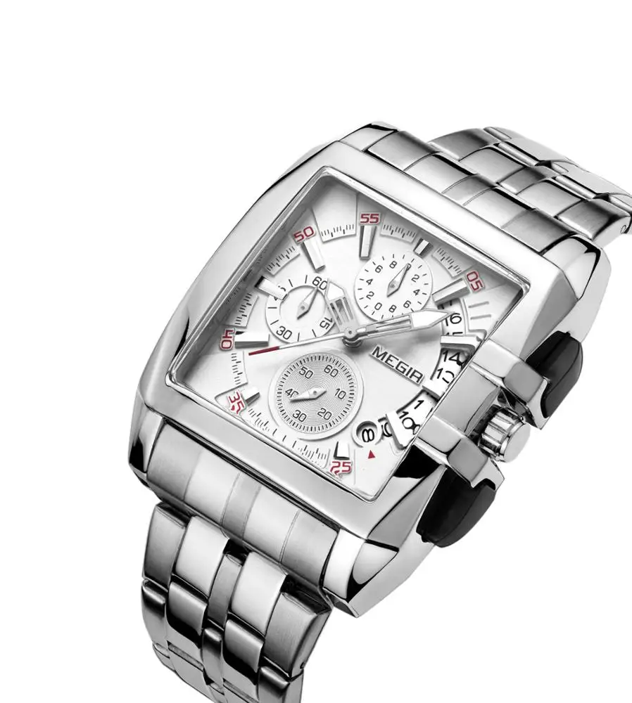 
Megir 2018 analog wrist watch stainless steel bracelet watch square watch for men 