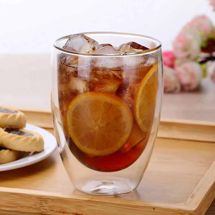 
handmade pyrex heat resistant double wall glass coffee cup 