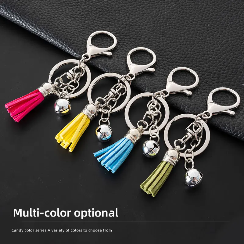 Popular DIY Handmade Zinc Alloy Key Chain Colorful Pendant Metal Keychain with Tassels and Bell
