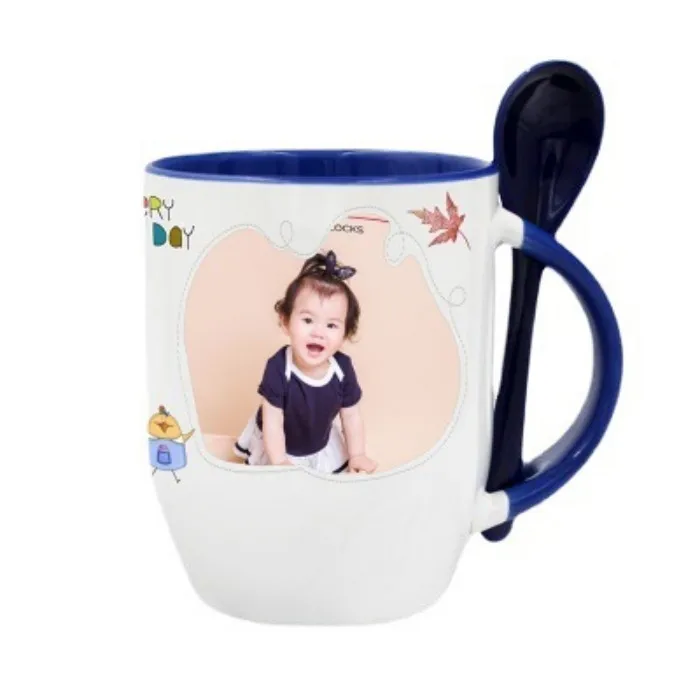 11oz Outside Blank Sublimation Ceramic Mug with Spoon 330ml Thermal Sublimation Mug with Spoon Heat Transfer Printing Mug