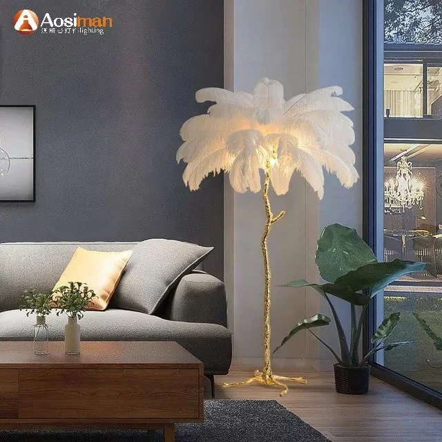 Modern Romantic Full Copper Feather Floor Lamp